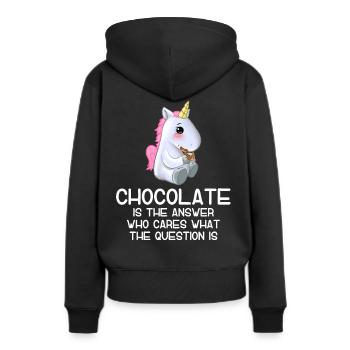 Le chocolat est la solution Idée cadeau Licorne - Sweat à capuche Premium bio Femme - noir - Dos - Julia (174cm)