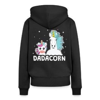 Idée cadeau père licorne papa papa - Sweat à capuche Premium bio Femme - noir - Dos - Julia (174cm)