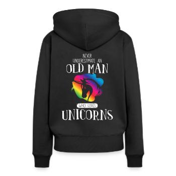 Idée de cadeau pour les amoureux de la Licorne Vieil homme Licorne - Sweat à capuche Premium bio Femme - noir - Dos - Julia (174cm)