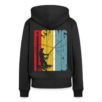 Cadeau de pêcheur pêcheur pêche rétro pêche vintage - Sweat à capuche Premium bio Femme - noir - Dos - Julia (174cm)