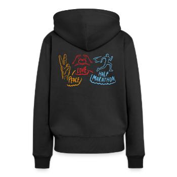 Idée de cadeau pour le marathonien Peace Love Half Marathon - Sweat à capuche Premium bio Femme - noir - Dos - Julia (174cm)