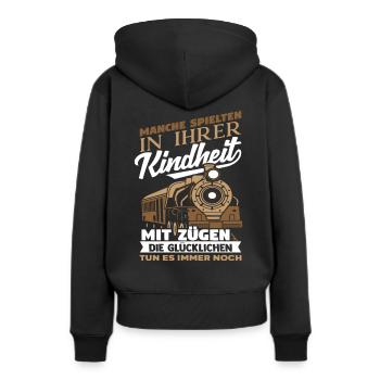 Eisenbahn - Frauen Premium Bio Hoodie - Schwarz - Hinten - Julia (174cm)