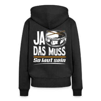 Schlagzeug Trommel - Frauen Premium Bio Hoodie - Schwarz - Hinten - Julia (174cm)