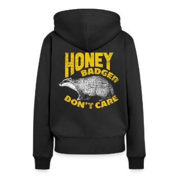 Honigdachs - Frauen Premium Bio Hoodie - Schwarz - Hinten - Julia (174cm)