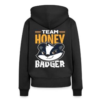 Honigdachs - Frauen Premium Bio Hoodie - Schwarz - Hinten - Julia (174cm)