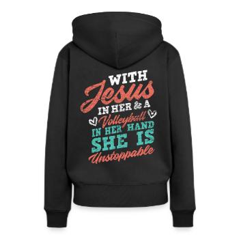Volleyball Balllsport Christlich - Frauen Premium Bio Hoodie - Schwarz - Hinten - Julia (174cm)