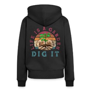 Vie jardin jardin jardin jardin - Sweat à capuche Premium bio Femme - noir - Dos - Julia (174cm)