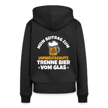 Mein Beitrag zum Umweltschutz trenne Bier vom Glas - Frauen Premium Bio Hoodie - Schwarz - Hinten - Julia (174cm)