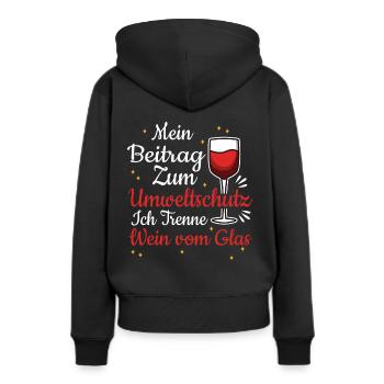 Mein Beitrag zum Umweltschutz trenne Wein vom Glas - Frauen Premium Bio Hoodie - Schwarz - Hinten - Julia (174cm)