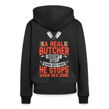 Butcher Meat Cutter Butcher Butcher's Shop - Sweat à capuche Premium bio Femme - noir - Dos - Julia (174cm)