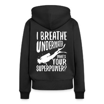 Ibreathe underwater what's your superpower - Frauen Premium Bio Hoodie - Schwarz - Hinten - Julia (174cm)