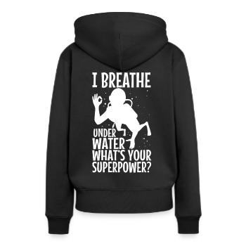 Ibreathe underwater, what's your superpower - Frauen Premium Bio Hoodie - Schwarz - Hinten - Julia (174cm)