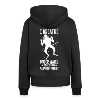 Ibreathe underwater, what's your superpower - Frauen Premium Bio Hoodie - Schwarz - Hinten - Julia (174cm)