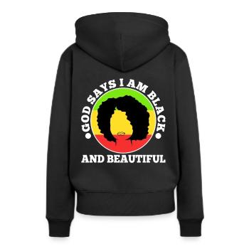Dieu dit que je suis noir et beau - Sweat à capuche Premium bio Femme - noir - Dos - Julia (174cm)