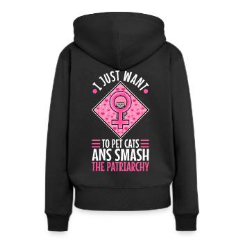 Je veux juste caresser les chats et briser le patriarcat - Sweat à capuche Premium bio Femme - noir - Dos - Julia (174cm)