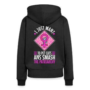 Je veux juste caresser les chats et briser le patriarcat - Sweat à capuche Premium bio Femme - noir - Dos - Julia (174cm)