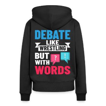 Débat Discussion politique Débat Argument - Sweat à capuche Premium bio Femme - noir - Dos - Julia (174cm)