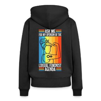 Posez-moi des questions sur mon programme féministe libéral - Sweat à capuche Premium bio Femme - noir - Dos - Julia (174cm)