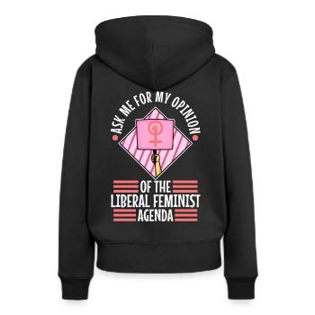 Posez-moi des questions sur mon programme féministe libéral - Sweat à capuche Premium bio Femme - noir - Dos - Julia (174cm)
