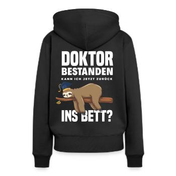 Doktortitel Faultier Müde Geschenk - Frauen Premium Bio Hoodie - Schwarz - Hinten - Julia (174cm)