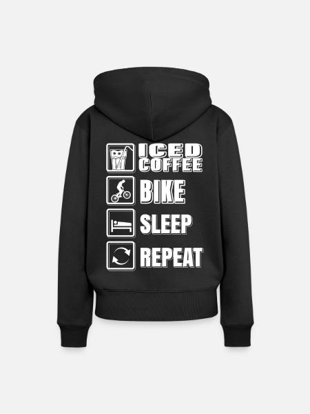 Iced Coffee Bike Sleep Reapeat - Women’s Premium Organic Hoodie - black