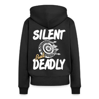 Bogenschütze - Silent but Deadly - Frauen Premium Bio Hoodie - Schwarz - Hinten - Julia (174cm)
