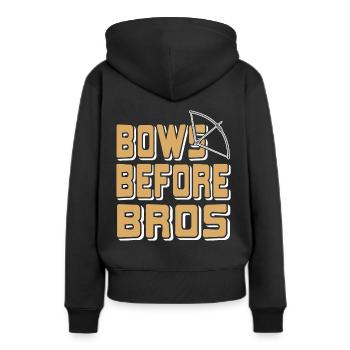Bogenschütze - Bows before Bros - Frauen Premium Bio Hoodie - Schwarz - Hinten - Julia (174cm)
