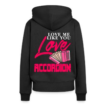 Aime-moi comme tu aimes l’accordéon - Sweat à capuche Premium bio Femme - noir - Dos - Julia (174cm)