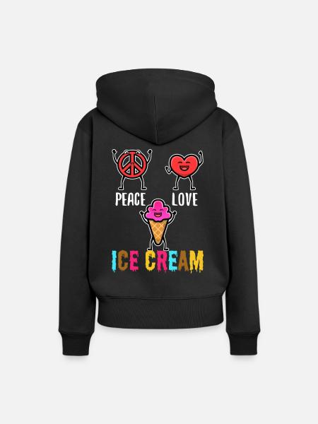 Peace Love Ice Cream - Frauen Premium Bio Hoodie - Schwarz