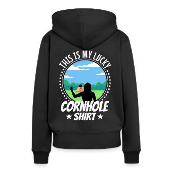 C’est ma chemise porte-bonheur en cornhole - Sweat à capuche Premium bio Femme - noir - Dos - Julia (174cm)