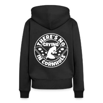 Theres no crying in cornhole - Frauen Premium Bio Hoodie - Schwarz - Hinten - Julia (174cm)