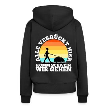 Alle verrückt hier komm Schwein wir gehen - Frauen Premium Bio Hoodie - Schwarz - Hinten - Julia (174cm)