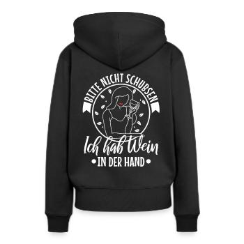 Bitte nicht schubsen ich habe wein in der hand - Frauen Premium Bio Hoodie - Schwarz - Hinten - Julia (174cm)