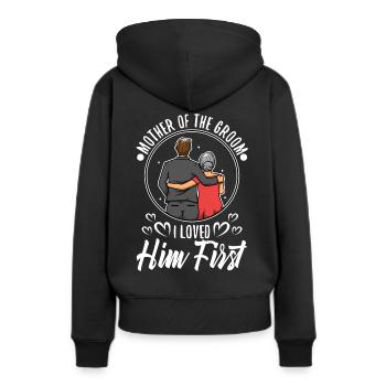 Mother of the groom i loved him first - Frauen Premium Bio Hoodie - Schwarz - Hinten - Julia (174cm)
