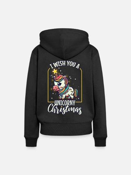 Je vous souhaite un Noël de Licorne - Sweat à capuche Premium bio Femme - noir