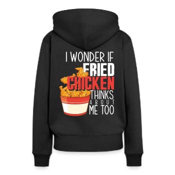 Poulet frit cadeau dicton - Sweat à capuche Premium bio Femme - noir - Dos - Julia (174cm)