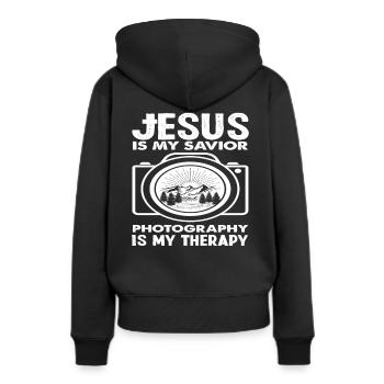 Photograph Jesus - Frauen Premium Bio Hoodie - Schwarz - Hinten - Julia (174cm)