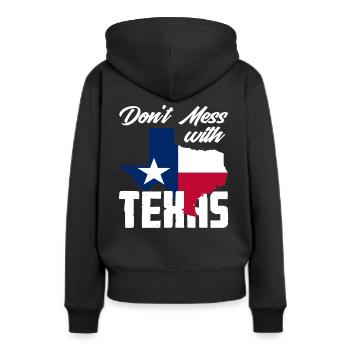 Texas Spruch Texaner - Frauen Premium Bio Hoodie - Schwarz - Hinten - Julia (174cm)