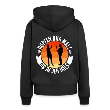 Hopfen und Malz - Frauen Premium Bio Hoodie - Schwarz - Hinten - Julia (174cm)