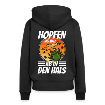 Hopfen und Malz - Frauen Premium Bio Hoodie - Schwarz - Hinten - Julia (174cm)