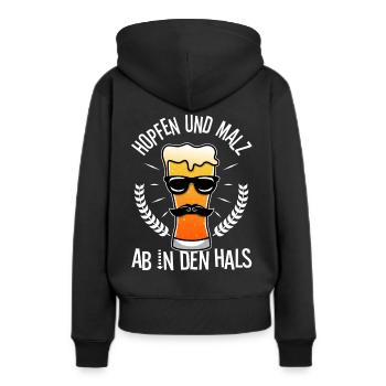 Hopfen und Malz - Frauen Premium Bio Hoodie - Schwarz - Hinten - Julia (174cm)
