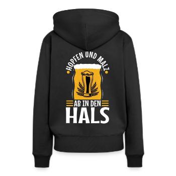 Hopfen und Malz - Frauen Premium Bio Hoodie - Schwarz - Hinten - Julia (174cm)
