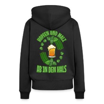 Hopfen und Malz - Frauen Premium Bio Hoodie - Schwarz - Hinten - Julia (174cm)