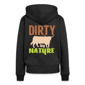 Highland Cow Dirty By Nature - Frauen Premium Bio Hoodie - Schwarz - Hinten - Julia (174cm)