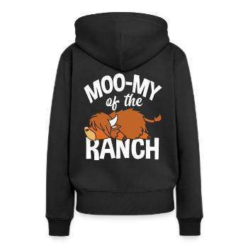Moo-My Of The Ranch Hochlandkuh - Frauen Premium Bio Hoodie - Schwarz - Hinten - Julia (174cm)