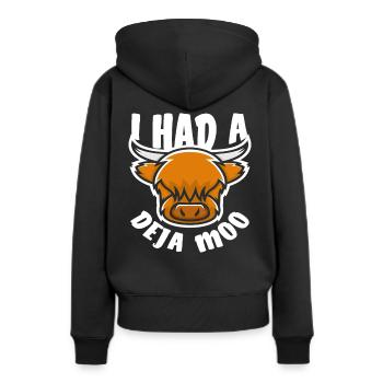 Highland Kuh Deja Moo Lustiger Spruch - Frauen Premium Bio Hoodie - Schwarz - Hinten - Julia (174cm)