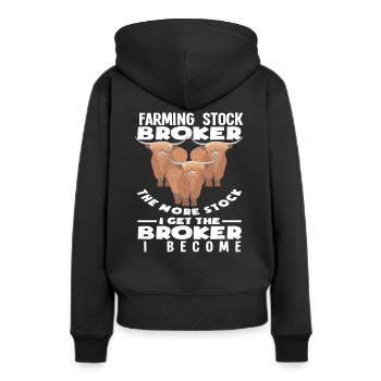 Highland Kuh Farming Stock Broker - Frauen Premium Bio Hoodie - Schwarz - Hinten - Julia (174cm)