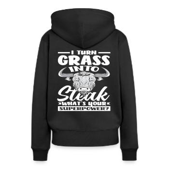 Ich Verwandle Gras In Steak Superkraft Highland - Frauen Premium Bio Hoodie - Schwarz - Hinten - Julia (174cm)
