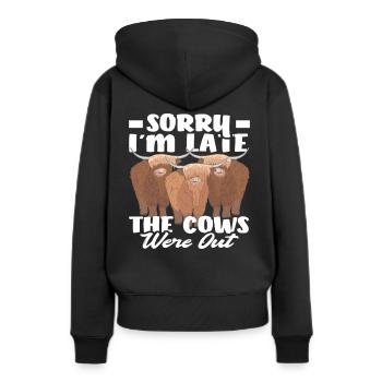 Sorry I'm Late The Cows Were Out Highland Kuh - Frauen Premium Bio Hoodie - Schwarz - Hinten - Julia (174cm)
