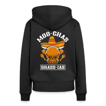 Highland Cow Moo-Chas Grass-Ias - Frauen Premium Bio Hoodie - Schwarz - Hinten - Julia (174cm)